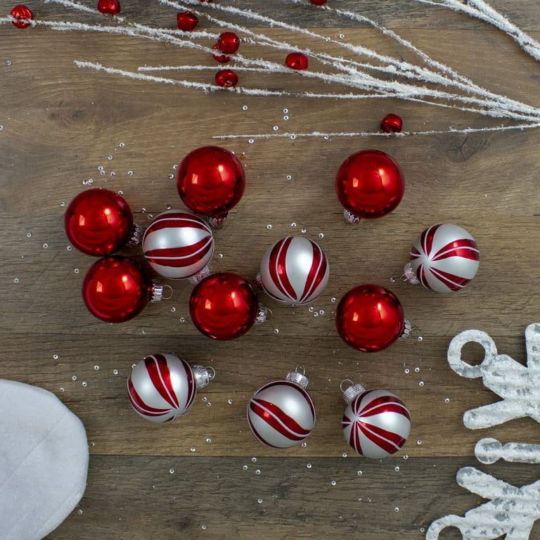 Northlight 12ct Red and Silver 2 Finish Swirl Glass Christmas Ball Ornaments 1.75