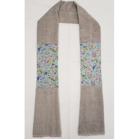 Birds & Butterflies in Blooms Kitchen Towel Boa / Scarf by Penny's Needful Things (Towel Color: Gray) (White)