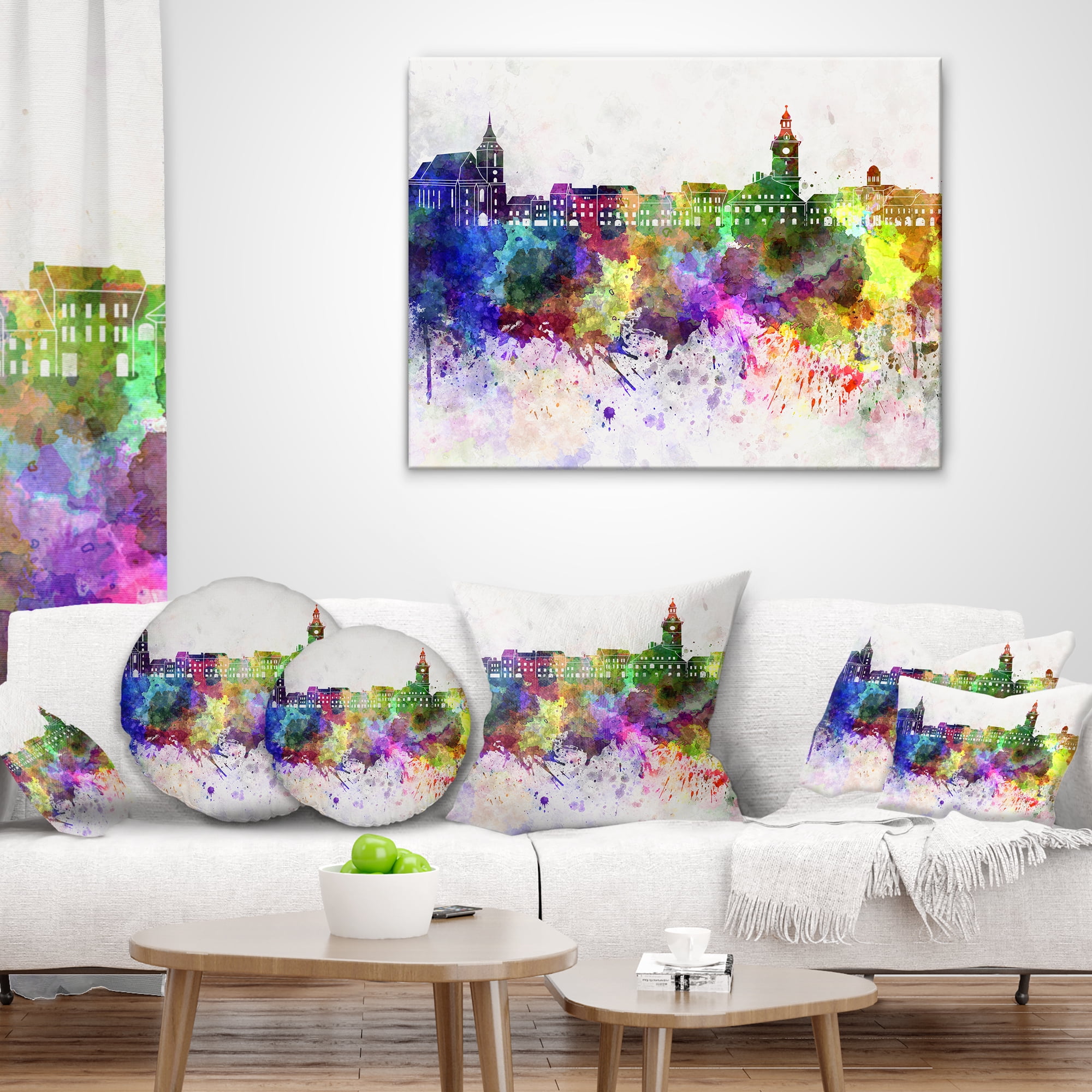 Designart Brasov Skyline - Cityscape Throw Pillow - 12x20