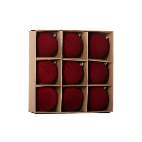 3.15Inch Burgundy Velvet Christmas Ornaments Balls Flocked Christmas Tree 9PCS Plastic Balls Christmas Hanging Ornaments Christmas Tree Holiday Decoration