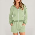 thumbnail image 5 of uublik Summer Savings Casual Outfits for Women Long Sleeve Coat and Shorts Hooded Set Tracksuit Green, L, 5 of 8