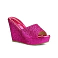 thumbnail image 1 of BLISSFUL STEP Sandales à Talons Compensés à Enfiler à Plateforme Pailletée pour Femmes Rose Vif 7, 1 of 7