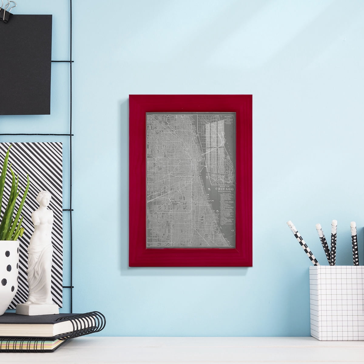 City Map of Chicago -Framed Print w/glass-Cherry Red