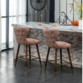 thumbnail image 6 of Nevis Pink Faux Leather Counter Stool Set (2), Mid-Century Modern, Tufted, Nailhead Trim, 24.5" Seat, Walnut Legs, Kitchen or Bar, 6 of 15