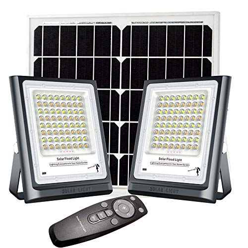 Solar Flood Light Outdoor Dual Head 2 Packs 64LEDs Floodlights Auto On