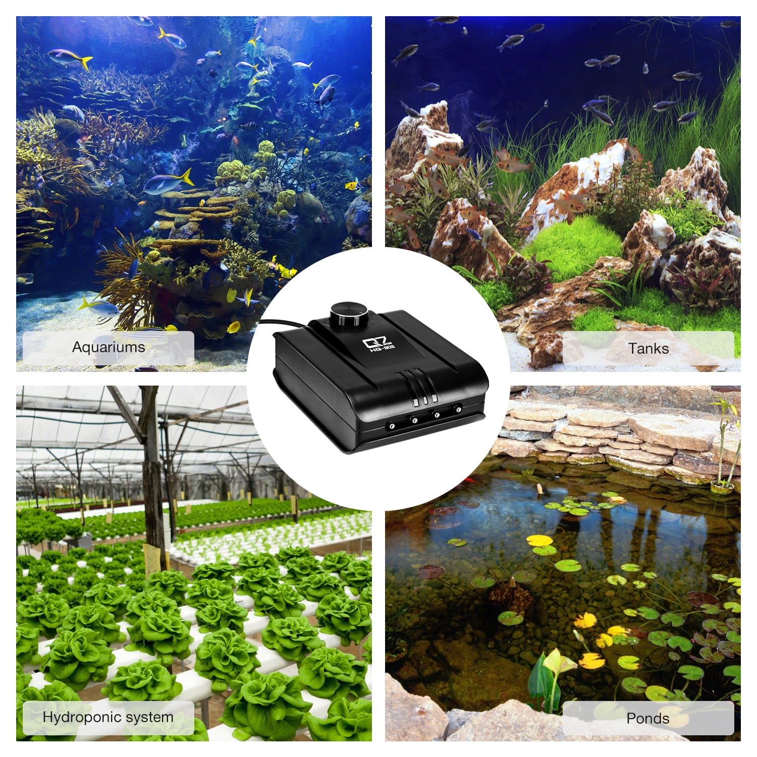 Lychee 300 Gallon 254GPH Aquarium Air Pump Four Outlet for Aquarium Fish Tank Ponds Black