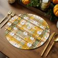thumbnail image 2 of Thanksgiving Round Braided Placemats Set of 1, Fall White Pumpink Flower Brown Green Shadowed Grid Heat Insulation Place Mats Washable Non-Slip Table Mats for Kitchen Dining Party, 13 Inches, 2 of 9