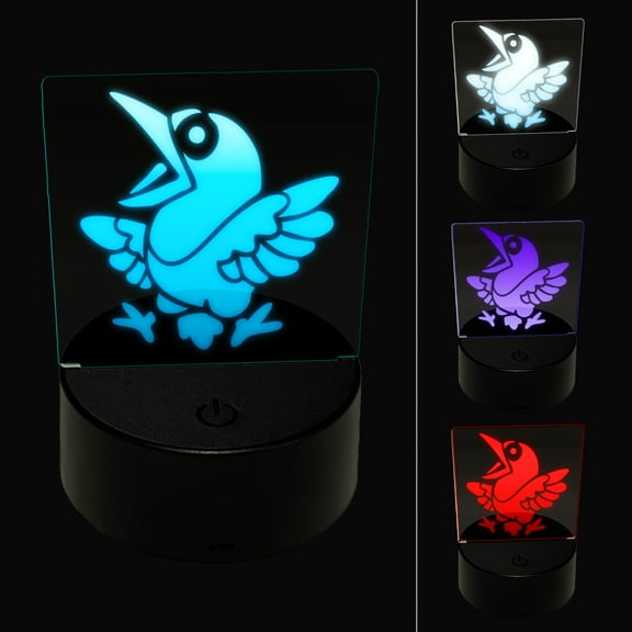 Shocked and Surprised Little Bird Crow Raven LED Night Light Sign 3D Illusion Desk Nightstand Lamp
