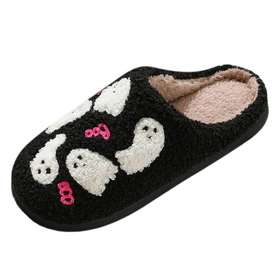 Shadoumai Halloween Ghost Pumpkin Slippers for Women Men Fall Cute Soft Plush Fuzzy House Home Outdoor Indoor Shoes