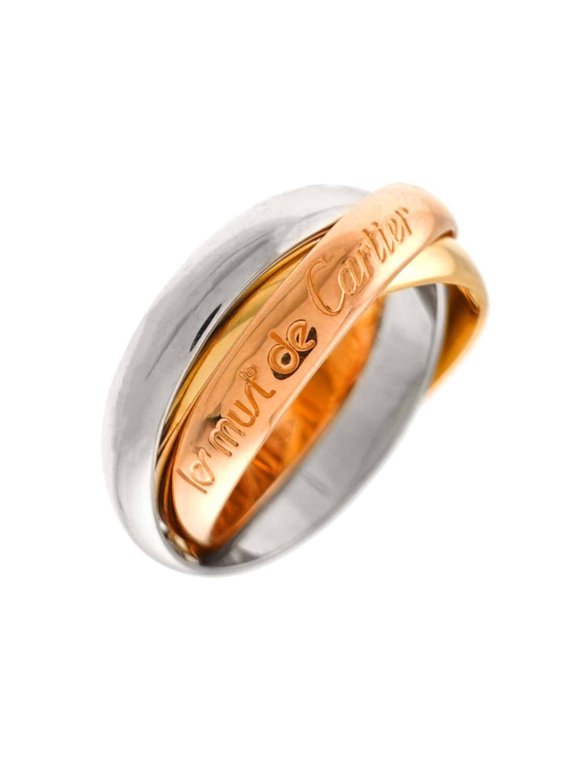 Pre-Owned Cartier Trinity MM #49 Ring, 18K Yellow Gold, White Pink Triple Band, Three Colors,...