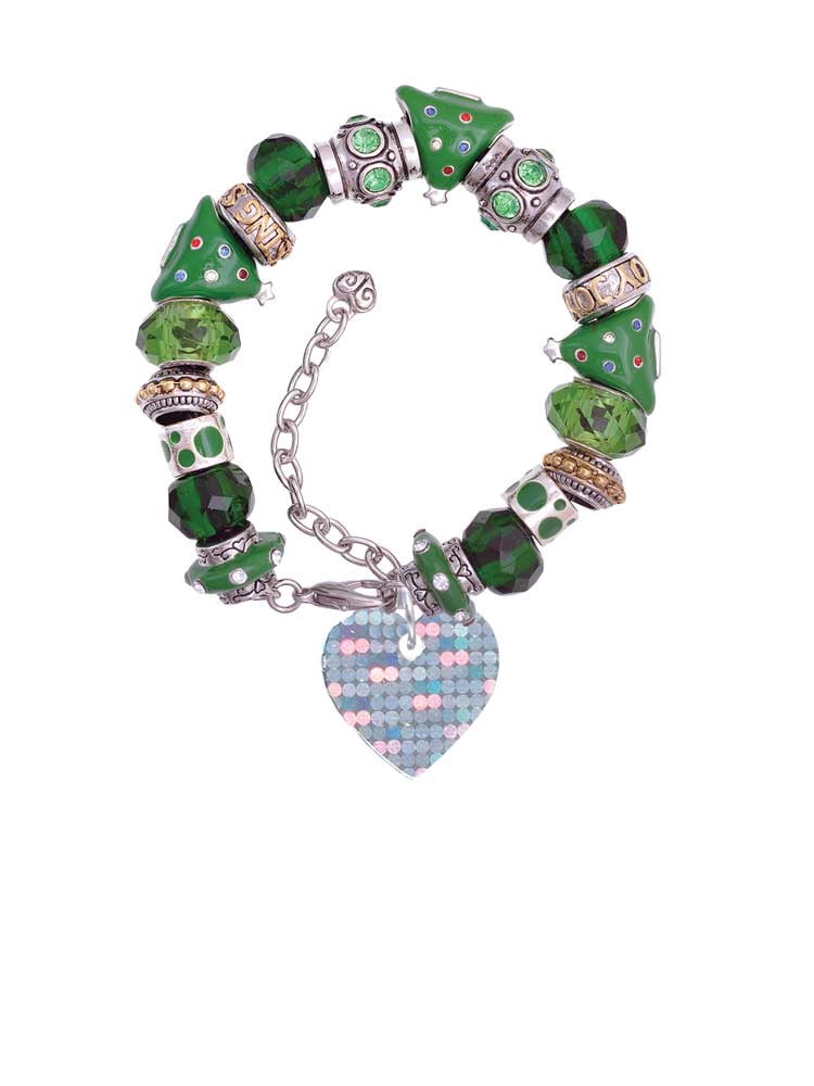 Acrylic Small Hologram Heart Green Christmas Bead Bracelet