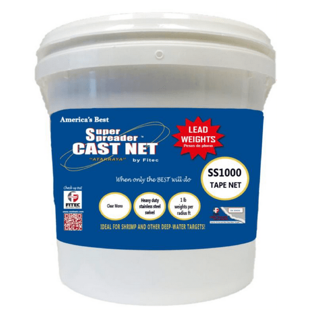 Fitec SS1000 Super Spreader Cast Net, 3/8" Mesh,Clear with Tape, 1 lb