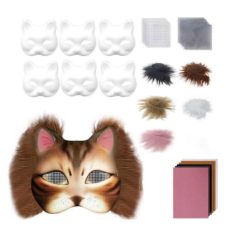 Kit Masque Therian Chat - 6 Masques + Accessoires Laine Maille Adhésive Pour Halloween Cosplay