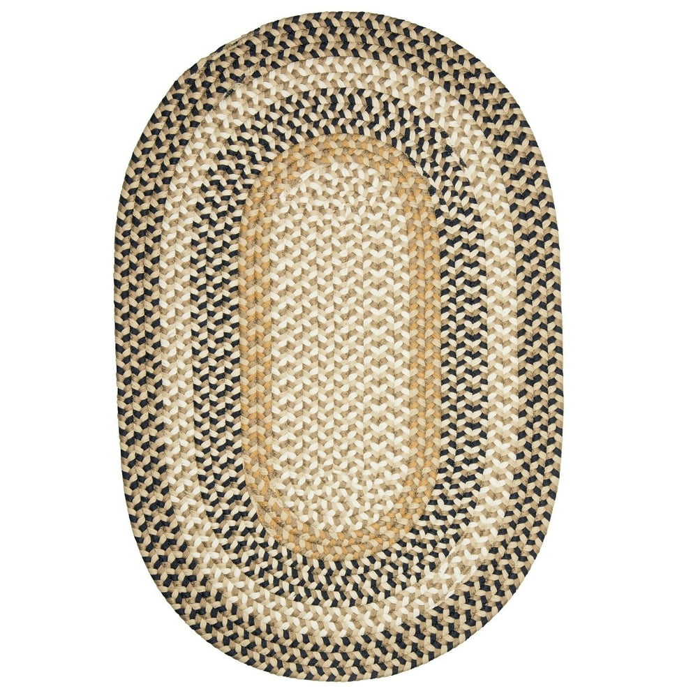 9' x 12' Beige and Blue Reversible Oval Area Rug