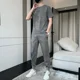thumbnail image 2 of Conjuntos de pantalones Camiseta lisa para hombre Trajes deportivos grises Pantalones deportivos Top Chándal con alfabeto Ropa para hombre Estilo coreano 5xl Elástico, 2 of 4