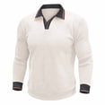 thumbnail image 3 of Generic Men's Ribbed Long Sleeve Polo Shirts V-Neck Textured Solid Color Pullover Casual Corduroy Texture Sweatshirt, 3 of 6