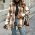 thumbnail image 6 of Women's 2025 Fall Clothes Plaid Shacket Jacket Long Sleeve Button Down Flannel Shirts Fashion JacketLight Brown 4XL, 6 of 7