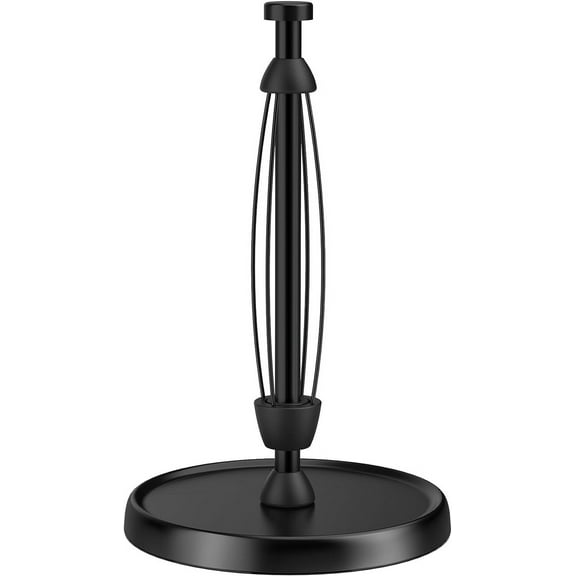 Stainless Steel Countertop Paper Towel Holder, One-Handed Tear with Ratchet Mechanism, Weighted Base Black Stand for Kitchen/Bathroom Farmhouse Decor
