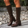 thumbnail image 2 of PFWOWB Women's Stretch Knee High Boots with Square Toe, Platform Wedge and Slim Shaft (Coffee,8), 2 of 4