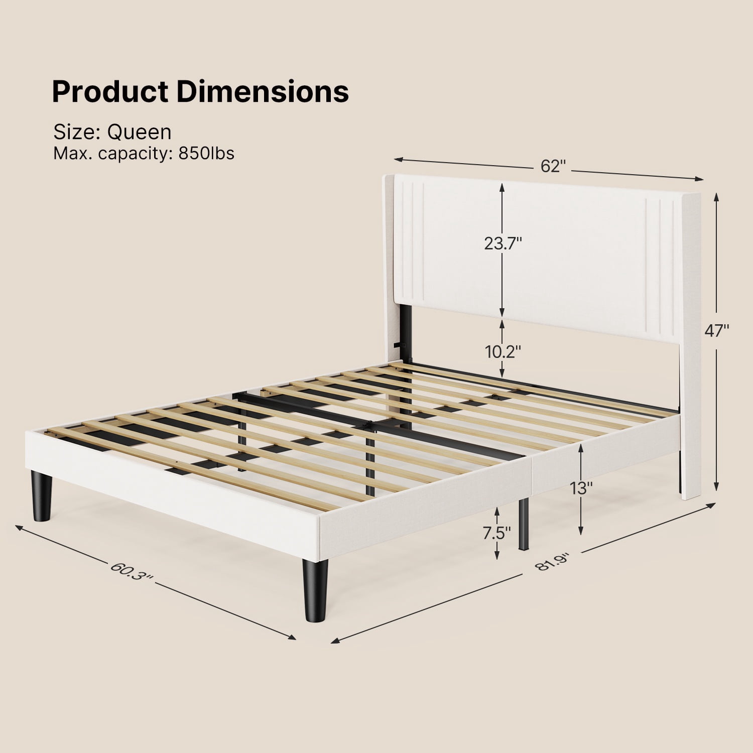 Complete 3-Piece White Bedroom Set: Queen Bed Frame and 2 Six-Drawer Dreesers, 850lb Capacity, Silent, Waterproof, and Tip-Over Resistant.