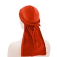 thumbnail image 4 of Premium Velvet for Men and Women, Extra Long Tail Wave Cap, Hip Hop Oversized Bandana Headwrap, Luxury Velvet Hair Bonnet Orange, 4 of 4