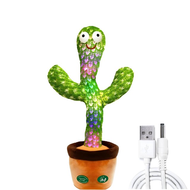 Juguete de peluche con forma de cactus parlantes LunoMart, recargable, 120 canciones