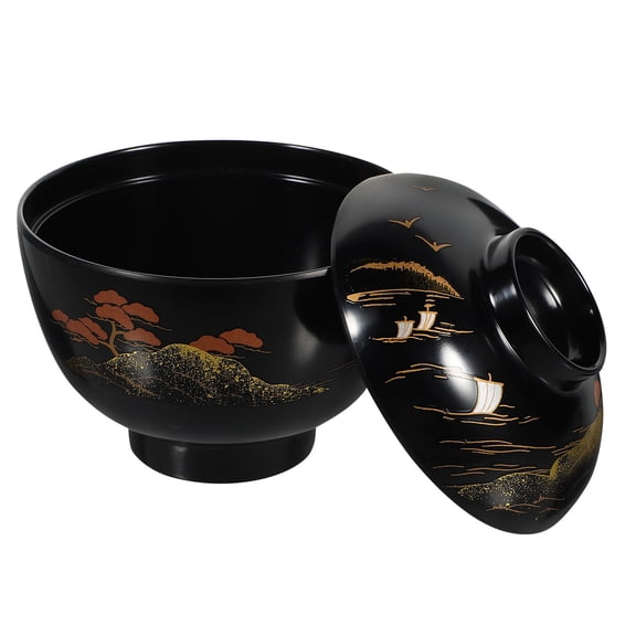 OULII Japanese Bowl Miso Lid mine Black Serving Chili 1Pack
