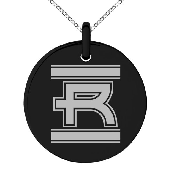 Stainless Steel Letter R Initial Empire Monogram Engraved Small Medallion Circle Charm Pendant Necklace
