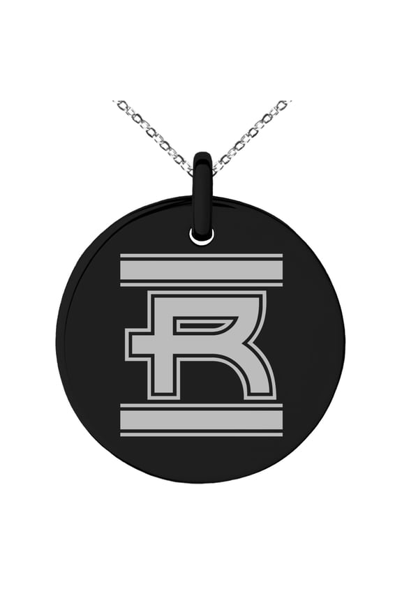 Stainless Steel Letter R Initial Empire Monogram Engraved Small Medallion Circle Charm Pendant Necklace