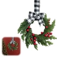 thumbnail image 2 of Christmas Berry Wreath With Plaid Bow Decoration Country Rustic Christmas Wreath Artificial Hanging Berry Wreath for Front Porch Window Wall Fireplace Indoor Outdoor Decor, 2 of 7