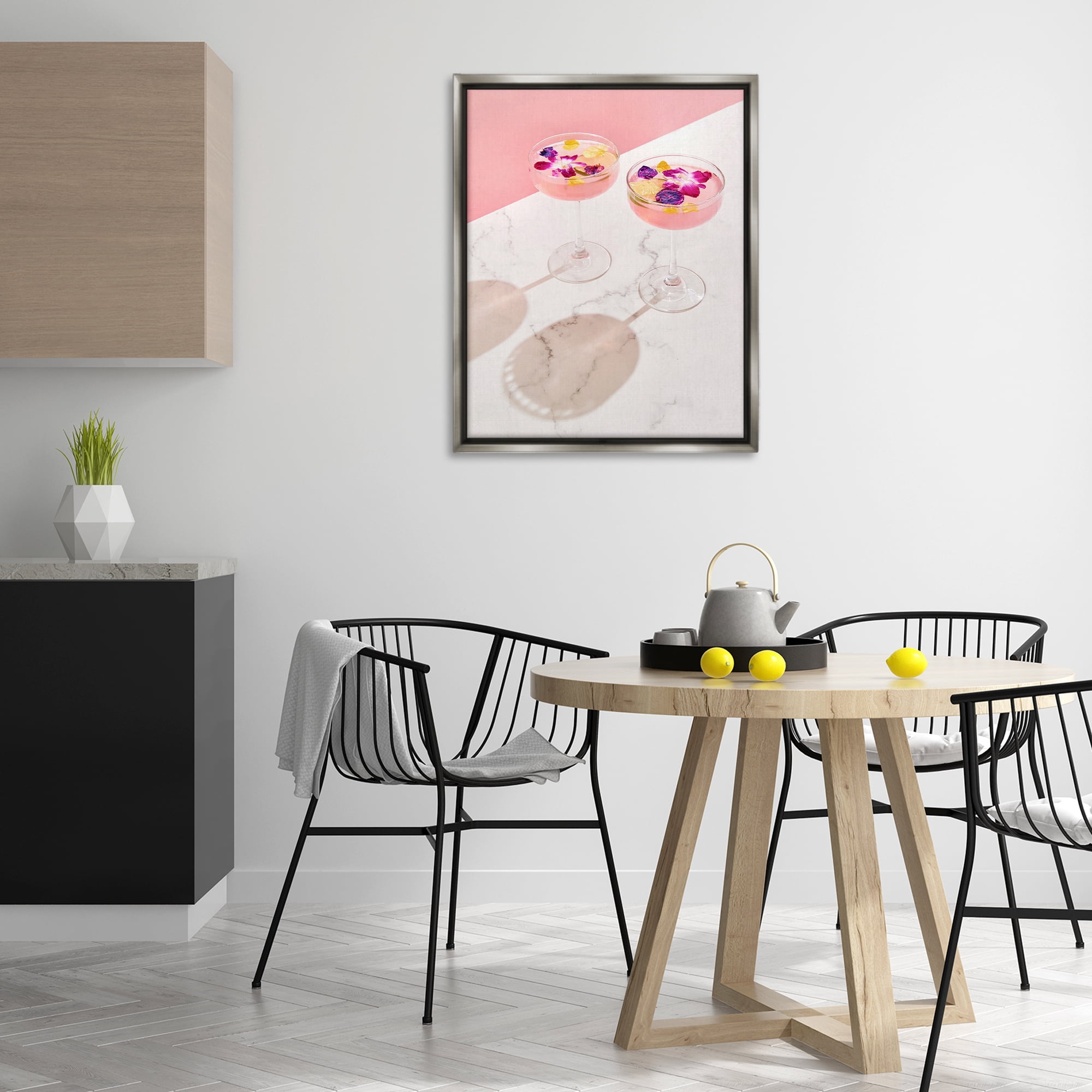 Stupell Industries Pink Floral Cocktails Food & Beverage Painting Gray Floater Framed Art Print Wall Art, 25 x 31