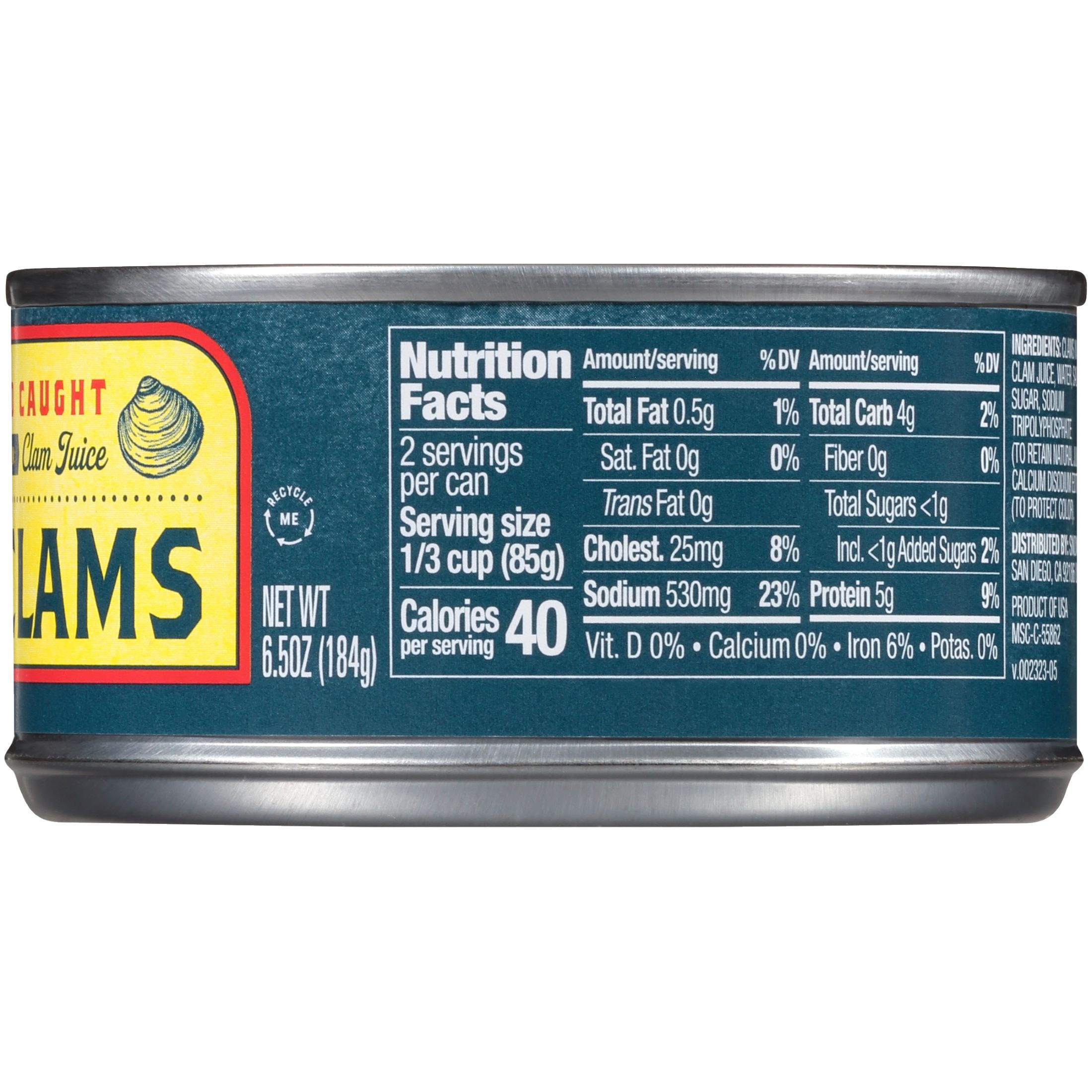 (6 pack) Snow's Wild Caught Chopped Clams in Clam Juice, 5g Protein per Serving, Shelf Stable Can, 6.5 oz