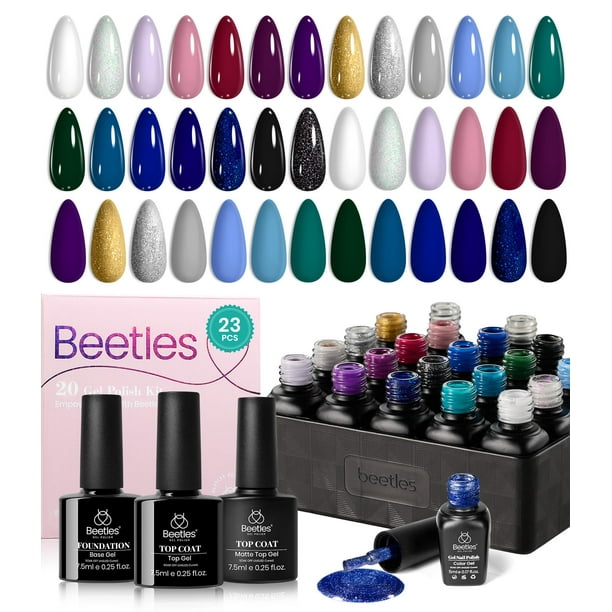 Set de esmaltes de uñas en gel con forma de escarabajos, 20 colores, azul marino y burdeos
