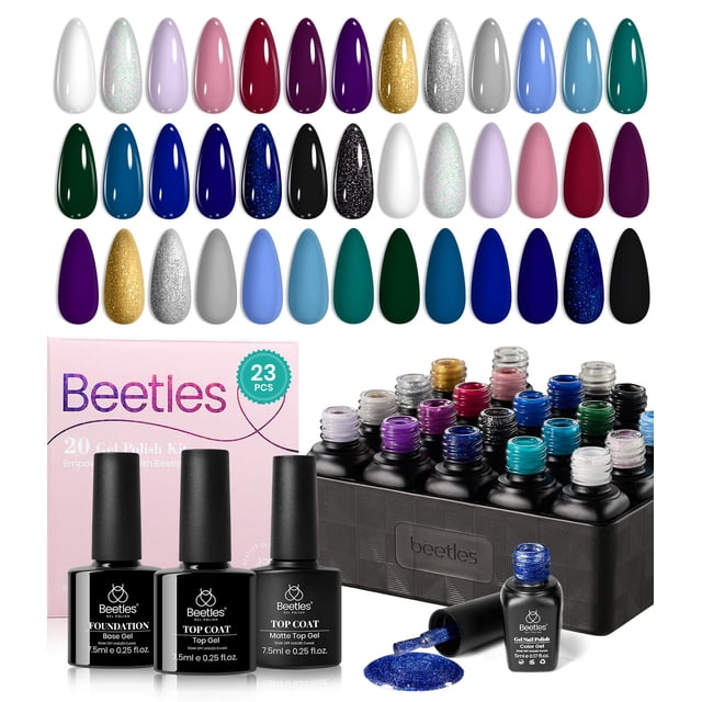 Set de esmaltes de uñas en gel con forma de escarabajos, 20 colores, azul marino y burdeos