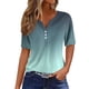 thumbnail image 1 of Camiseta para Mujer Camiseta Estampada Botón Manga Corta Diario Fin de Semana Moda Básica Cuello en V Top Regular Cian/2XL, 1 of 7