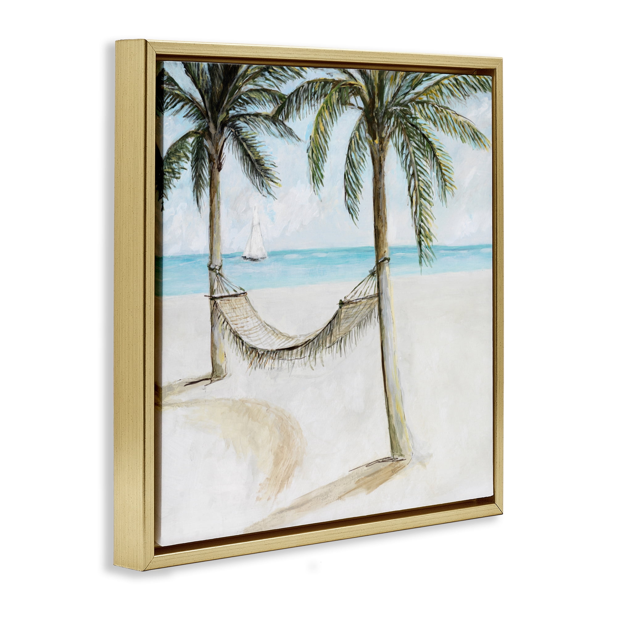 Stupell Industries Beach Hammock Coastal Scene Gold Framed Floater Canvas Wall Art, design by Lorenzo Collective