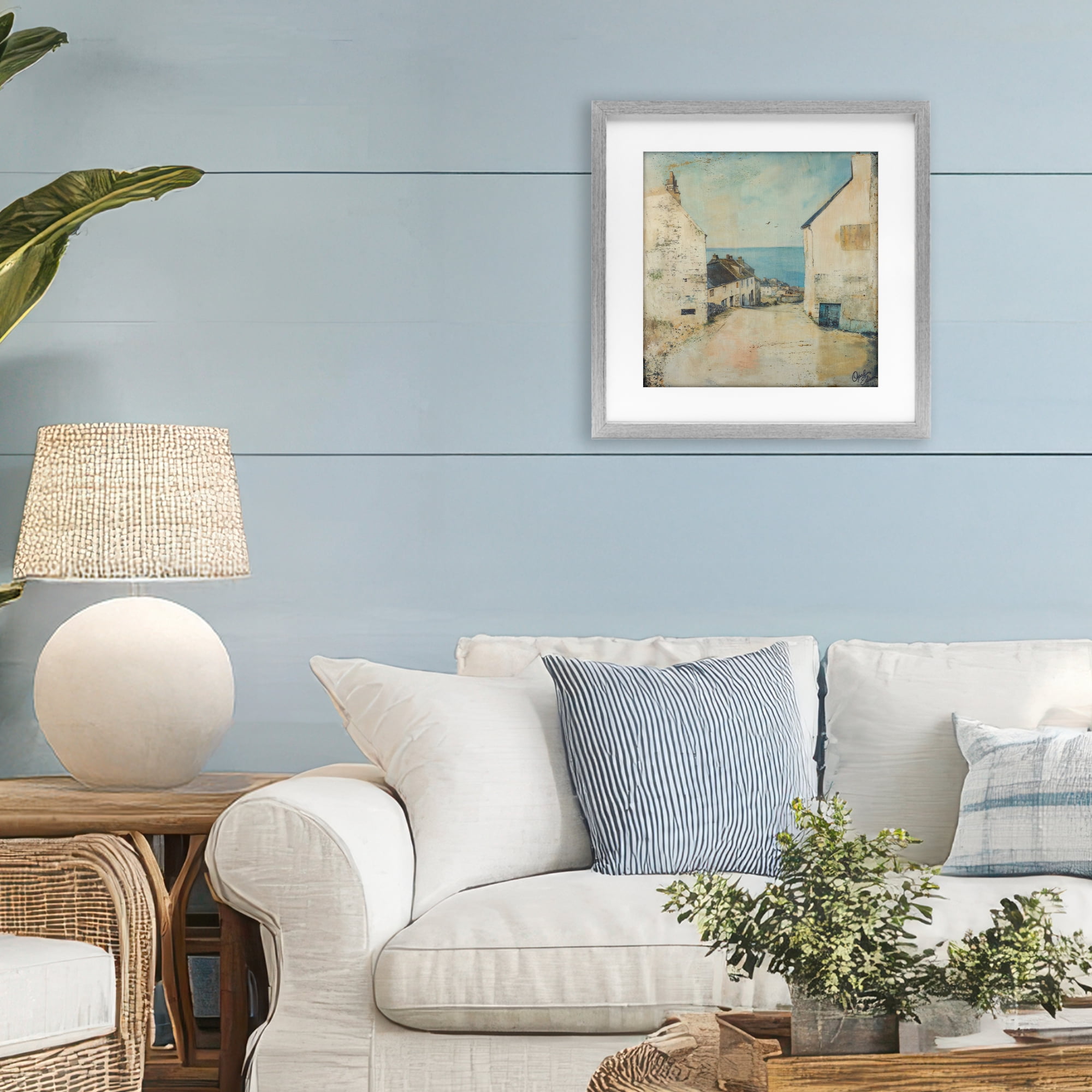 Stupell Industries Coastal Town Walk Gray Framed Print Under Glass, design by Opal Edison
