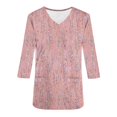 thumbnail image 5 of Xfvqtps Scrub Tops for Women Floral Printed Soft V-Neck 3/4 Sleeve Scrubs Comfortable Nursing Uniforms New Casual Printed T-shirt Nursing Clothes Top Working Uniforms with Pockets Pink, 5 of 5