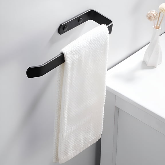 LAMIRO Towel Rack Wall Mounted Aluminum Bath Towel Bar Single Bars Bathroom Towel Holder Toilet Kitchen Towel Screw Mount (Black)