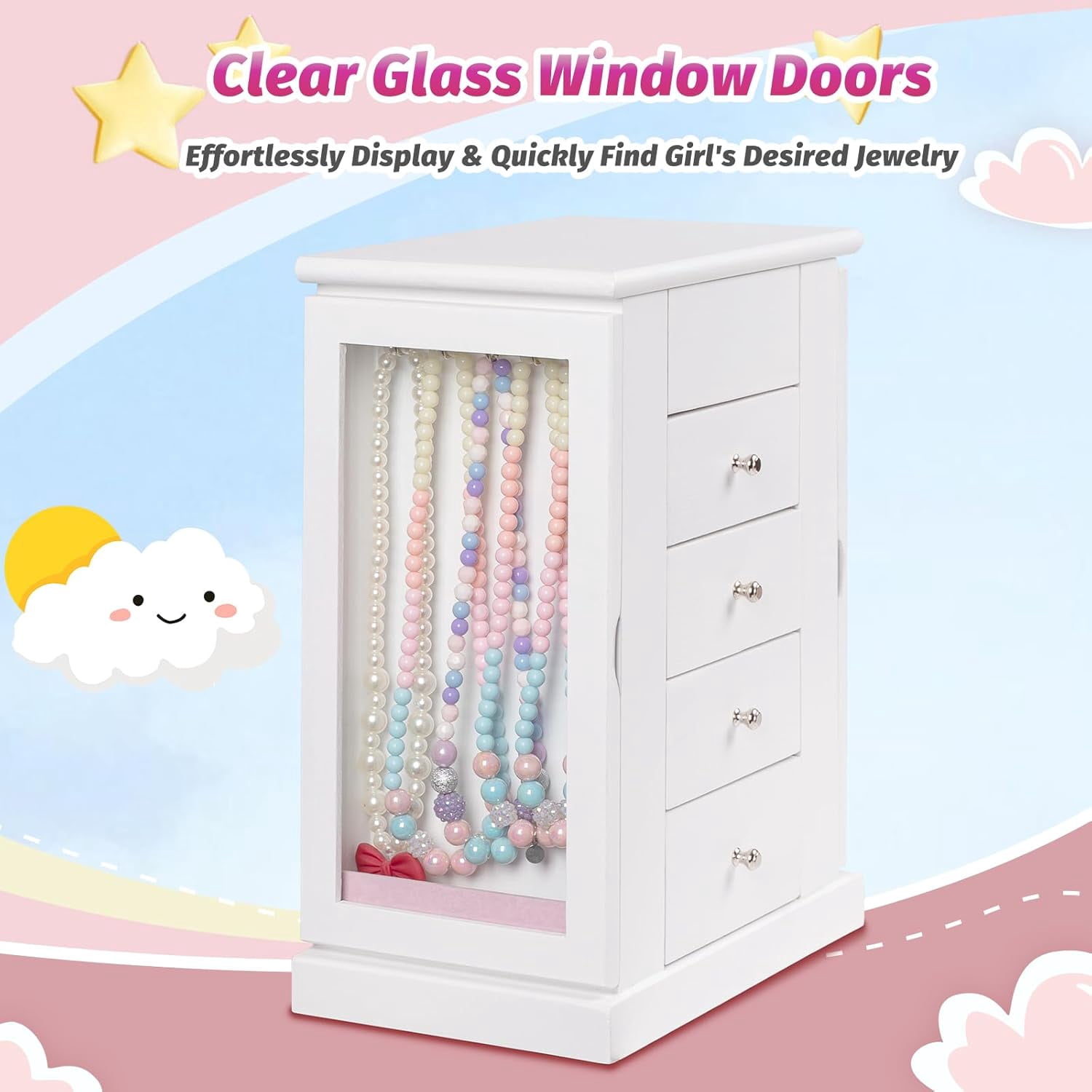 Music Jewelry Box for Girls, 5 Layer Musical Jewelry Organizer with Spinning Dancer for Kids Christmas New Year Birthday Gifts