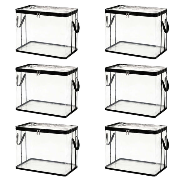 Luckky Large Heavy-Duty Thick Plastic Clear Storage Bag for Clothes,Moving & Storage,Thick Clear Storage Bags,With Handles & Zippers,College Dorm Packing Home Organization(Black,Medium Size 6PC)