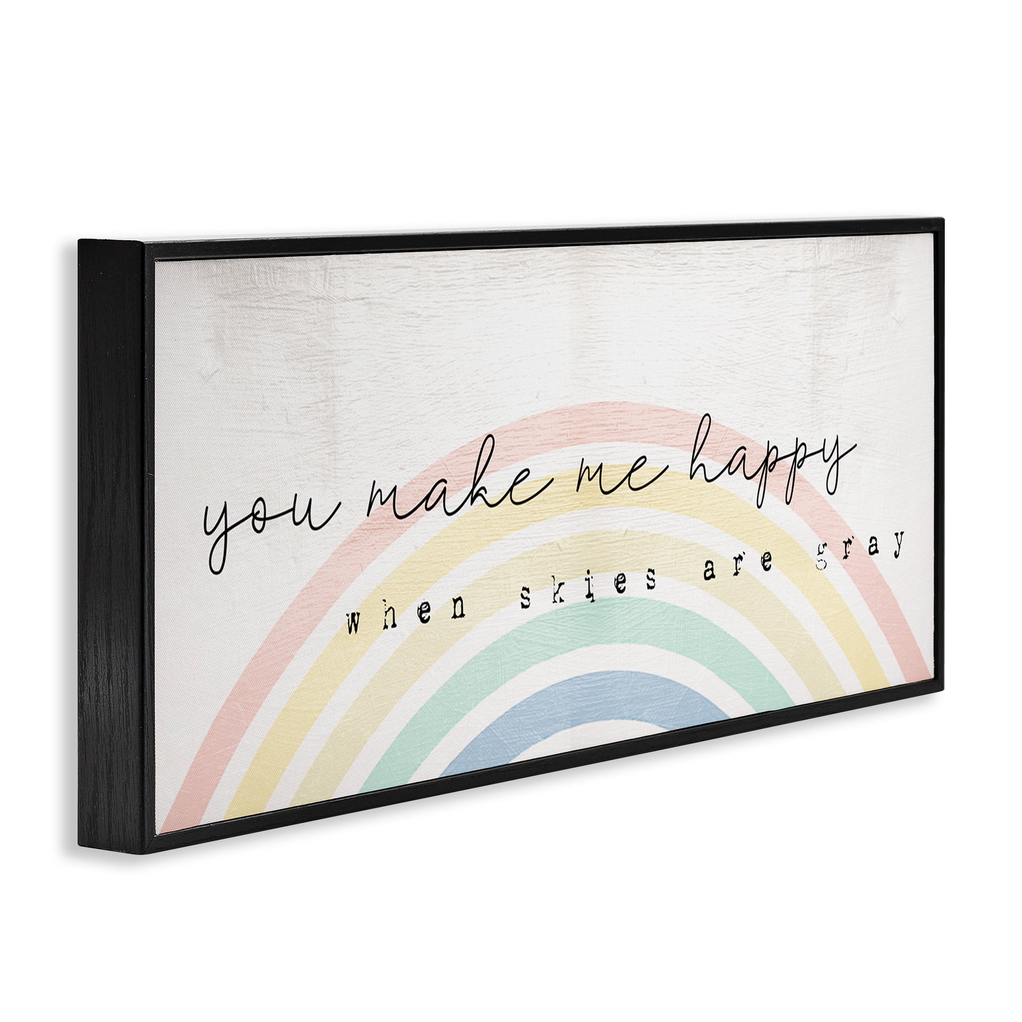 Stupell Industries Happy Phrase Rustic Rainbow Typography Painting Black Framed Art Print Wall Art, 24 x 10