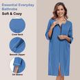 thumbnail image 3 of EA'S SECRET Women's Lightweight 100% Cotton Mid-Length Robe Zip Front Bathrobe 3/4 Sleeve Spa Kimono Robe Bridesmaid Bride Party Robes Sleepwear Bath Robes with Pockets(Blue,M), 3 of 7