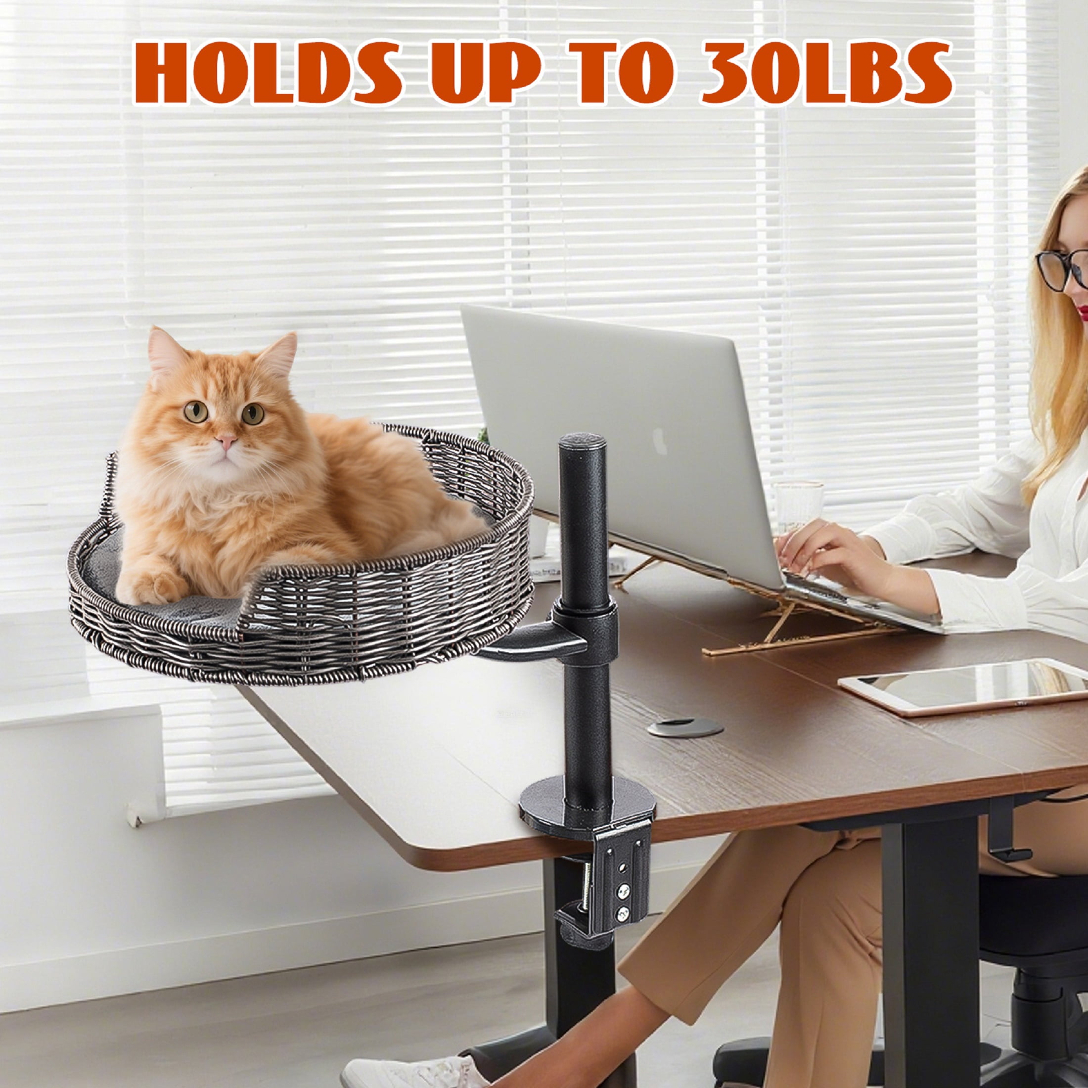 Cat Desk Bed - Kitten Desk Bed with 360° Rotating & Adjustable Height, Elevated Cat Nest Perch for Desk