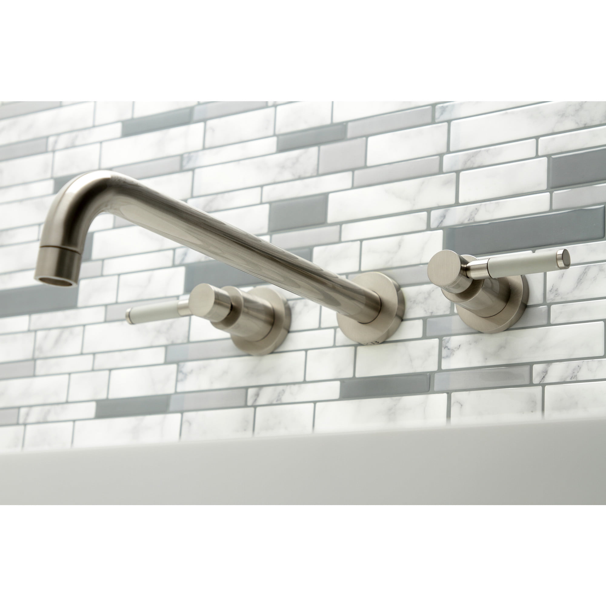 Kingston Brass KS8048DKL Kaiser Two-Handle Wall Mount Roman Tub Faucet, Brushed Nickel