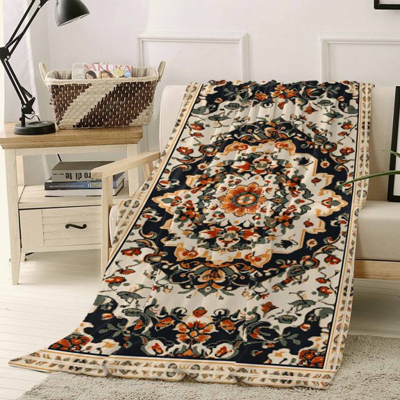 Throw Blanket Fleece Throw Blanket 30x40in, Ethnic Geometric Floral Leaf Soft Lightweight Bed Blankets Abstract Bohemian Pattern Fuzzy Couch Blankets for All Season