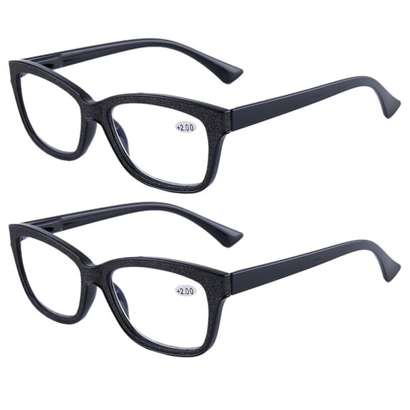 2 Pairs of Anti-blue Light Square Reading Glasses 1.50 Black Bling Presbyopic Glasses Spring Hinge Readers 1.5 for Women