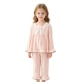 thumbnail image 3 of LIIPEE Solid Color Pajamas For Girls Long Sleeve Lightweight Blouse And Pants Pajama Set 2 Piece Kids Autumn Soft Cute Cloud Sleepwear,9-10 Years, 3 of 5