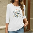 thumbnail image 4 of Charella Women's Floral Printed Tops Flower Graphic Tee Casual Crew Neck 3/4 Sleeve Shirts Loose Fit Clothes (3XL, White 1), 4 of 6