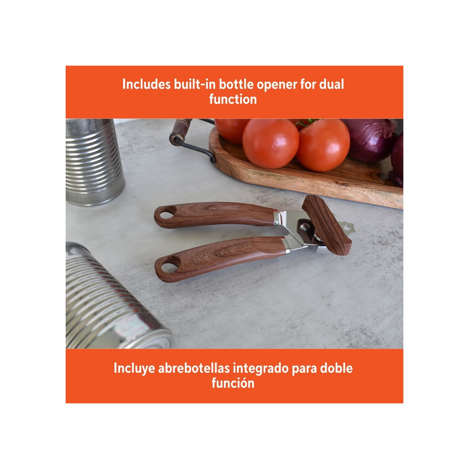 IMUSA  Chef WL Stainless Steel Can Opener with Wood Look Handles